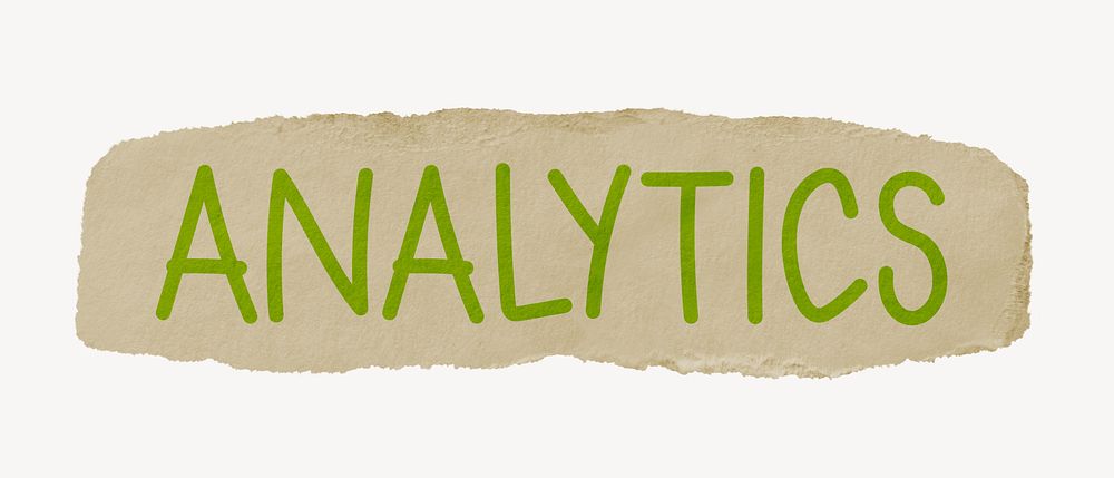 Analytics word, torn craft paper typography psd