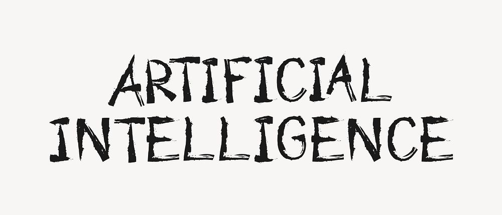 Artificial intelligence word, brush stroke typography, black & white design