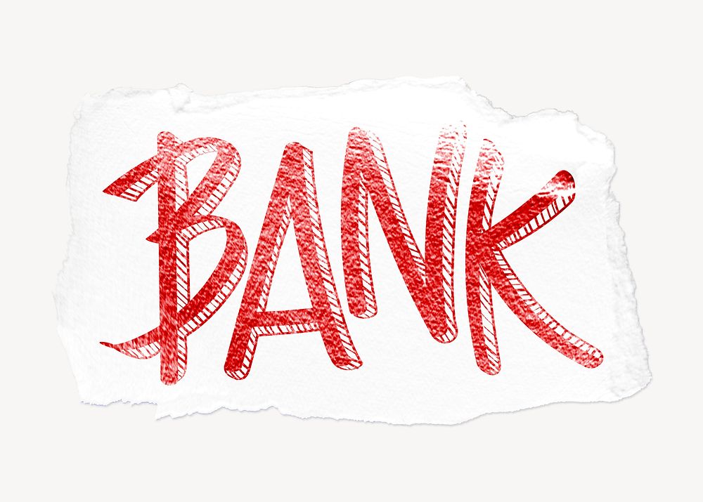 Bank word, ripped paper typography psd