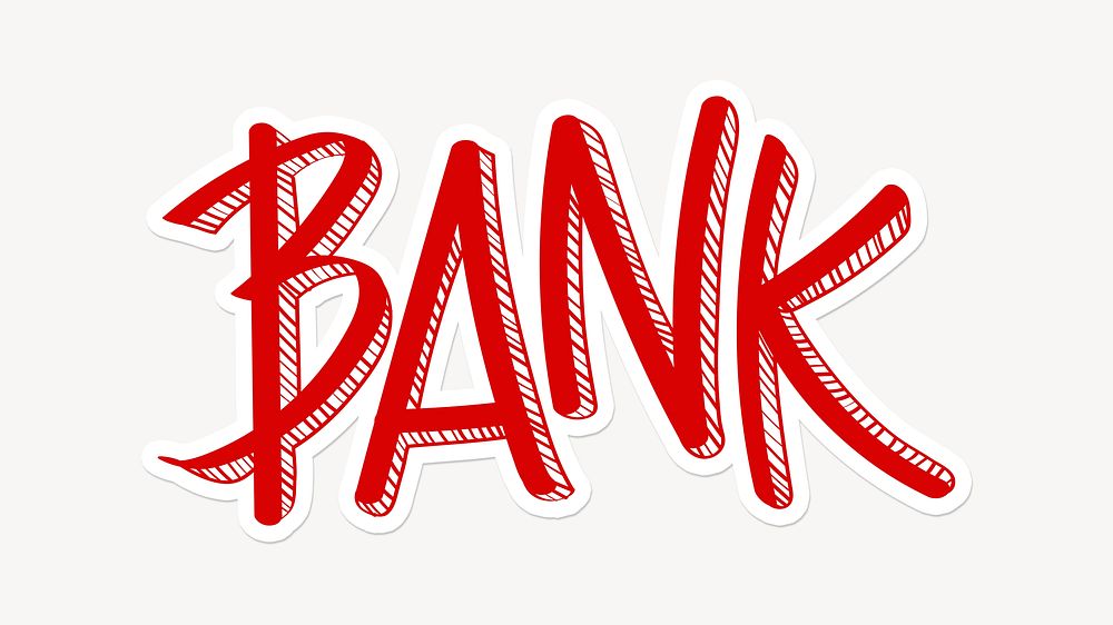 Bank word, red doodle typography