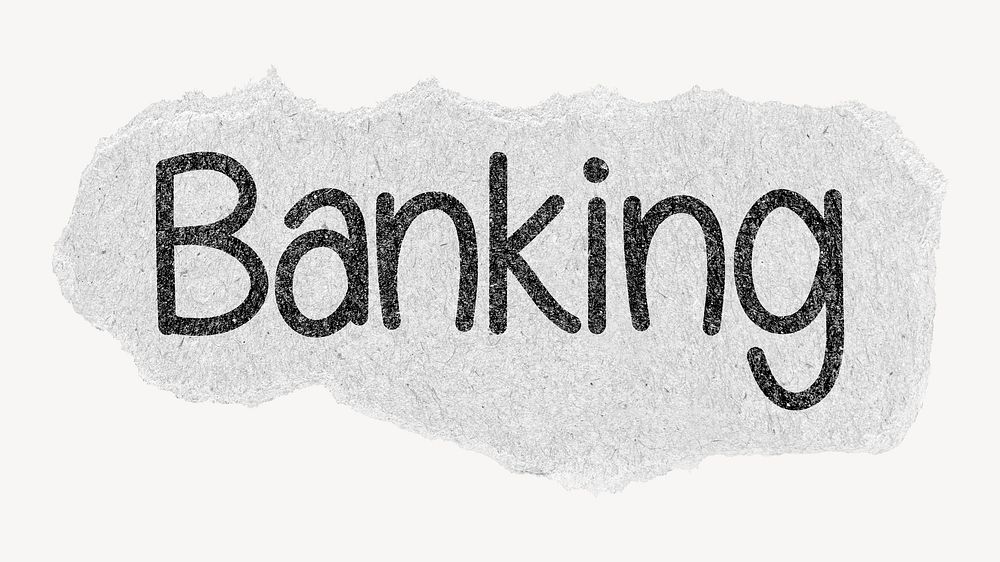 Banking word, ripped paper typography psd
