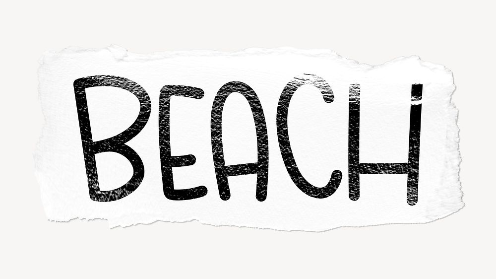 Beach word, ripped paper typography