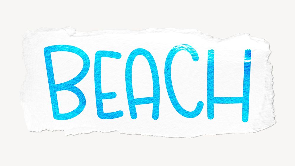 Beach word, ripped paper typography psd