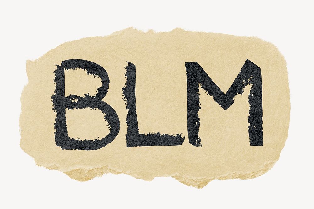 BLM word, torn craft paper typography
