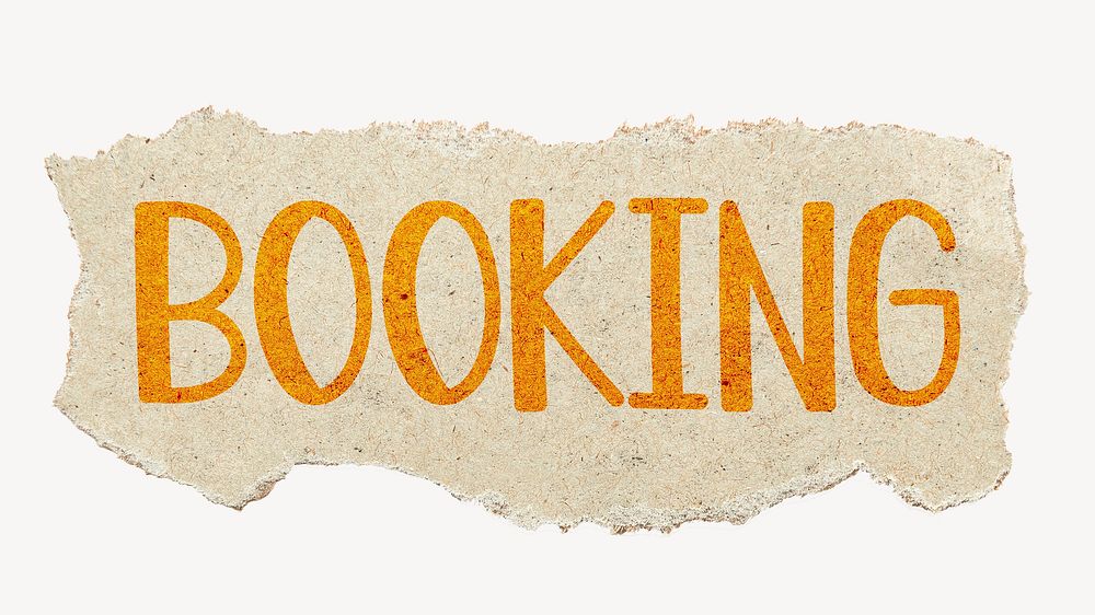 Booking word, torn craft paper typography