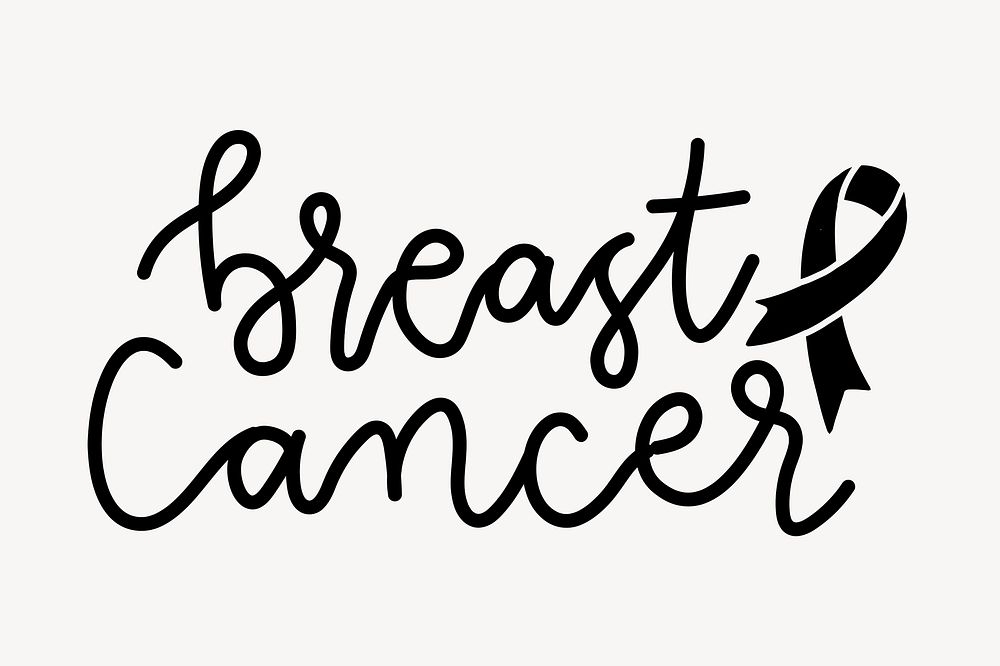 Breast cancer word, doodle typography, black & white design