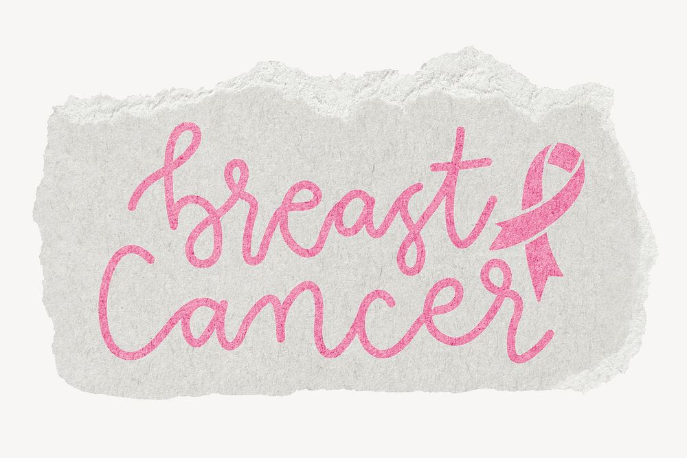 Breast cancer word, ripped paper typography psd