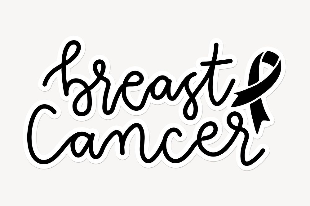 Breast cancer word, doodle typography, black & white design