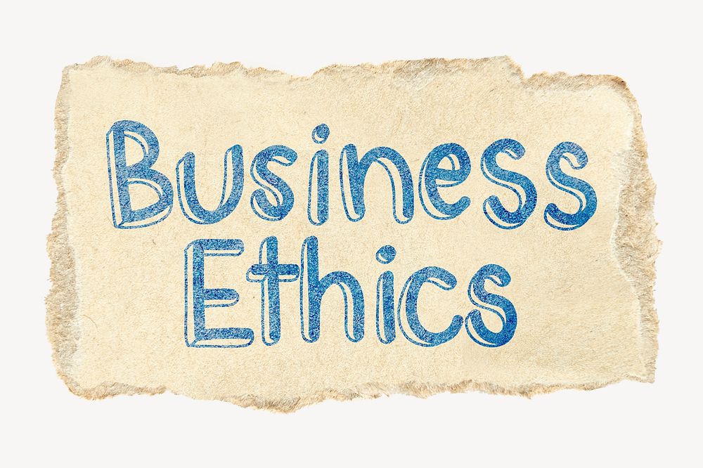 Business ethics word, torn craft paper typography psd