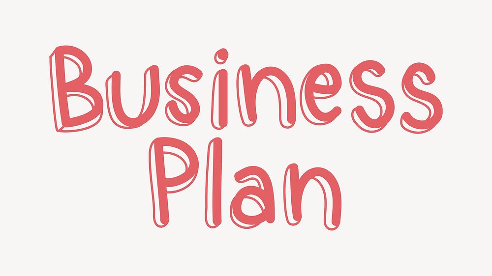 Business plan word, pink doodle typography