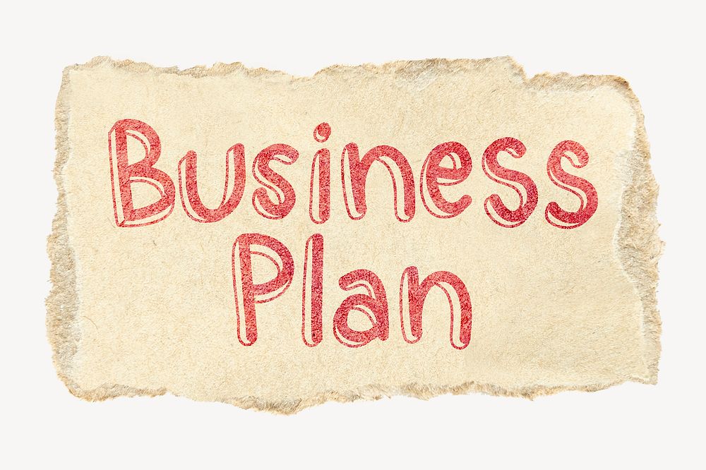 Business plan word, torn craft paper typography