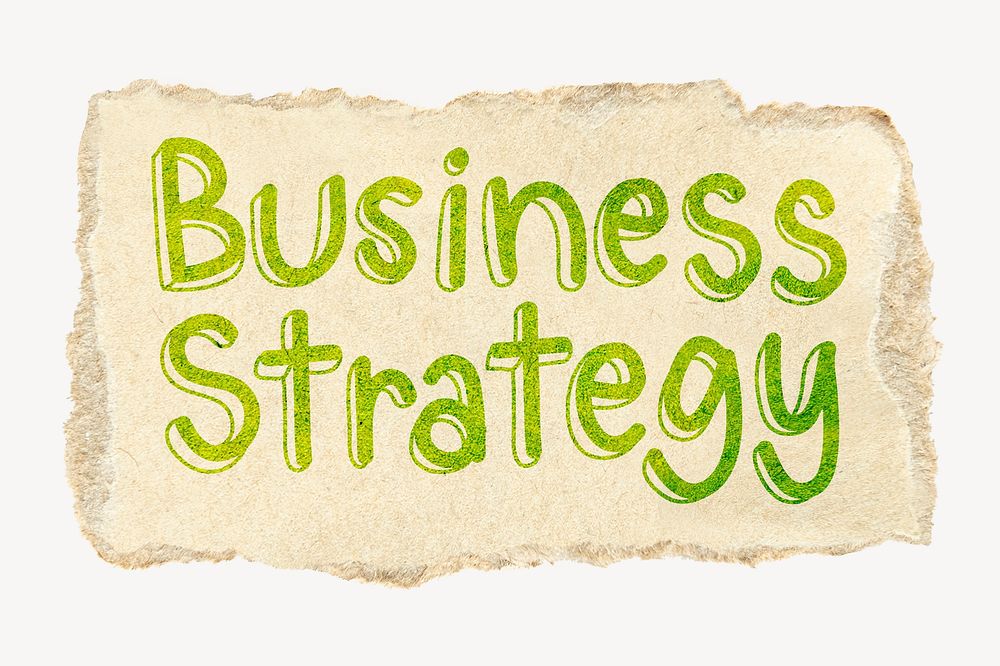 Business strategy word, torn craft paper typography