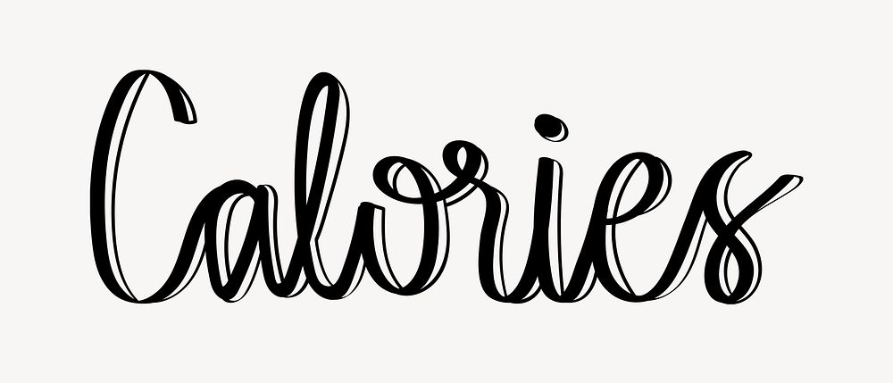 Calories word, doodle typography, black & white design