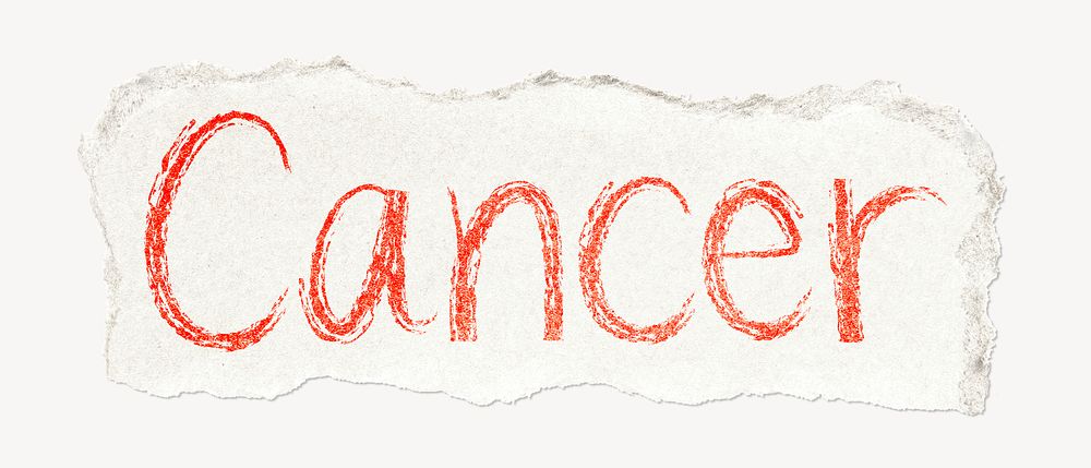 Cancer word, ripped paper typography psd
