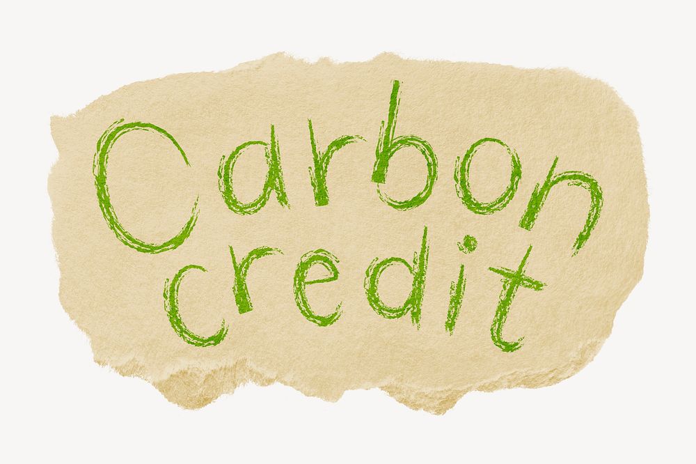 Carbon credit word, torn craft paper typography