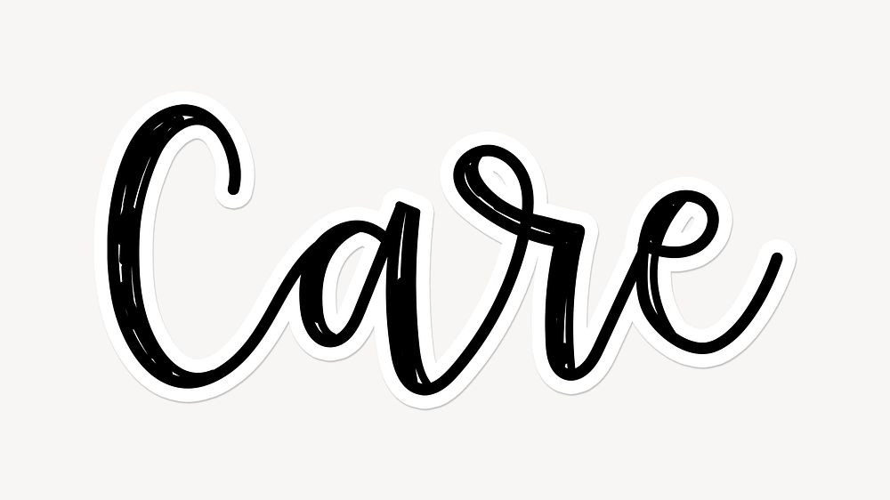 Care word, doodle typography, black & white design