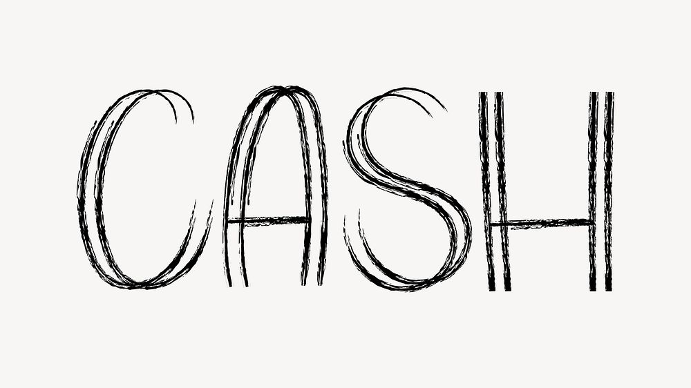 Cash word, brush stroke typography, black & white design