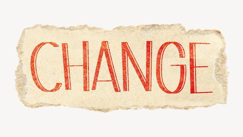 Change word, torn craft paper typography psd