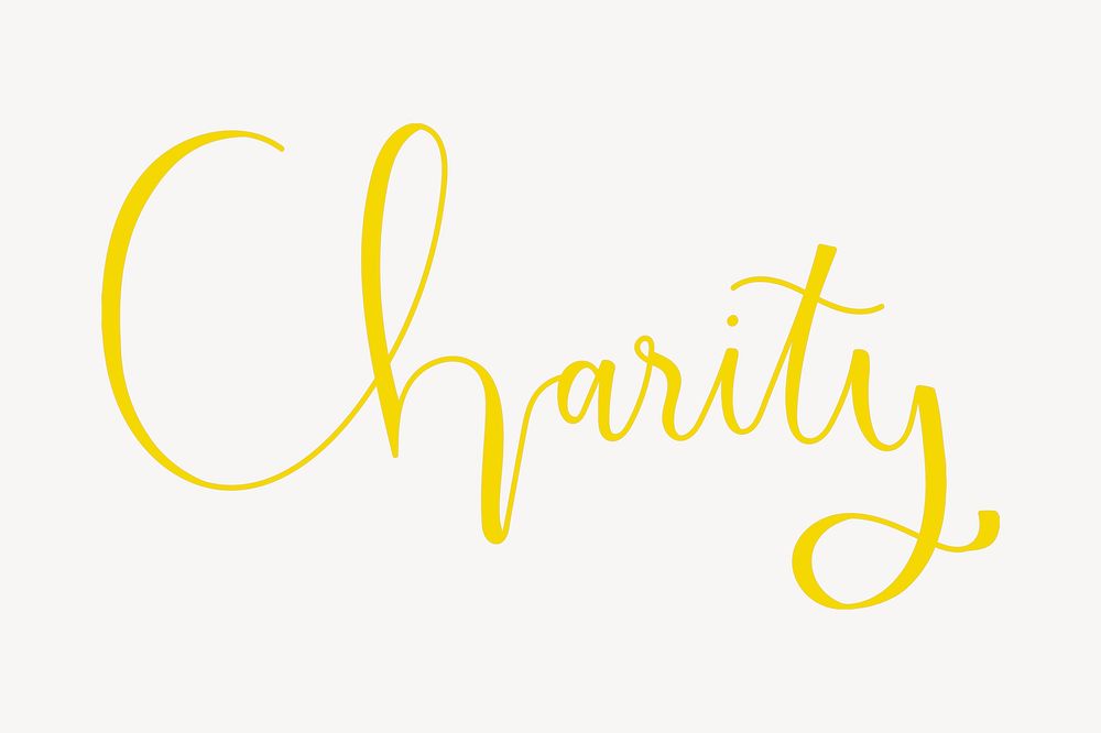 Charity word, cute yellow typography