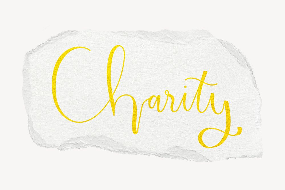 Charity word, ripped paper typography psd