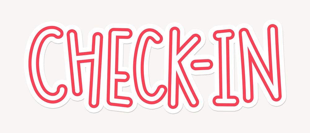 Check-in word, red doodle typography