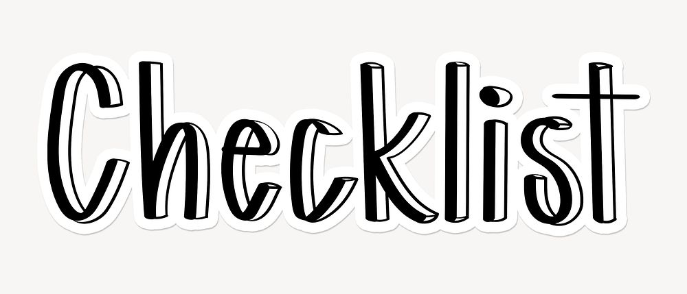 Checklist word, doodle typography, black & white design