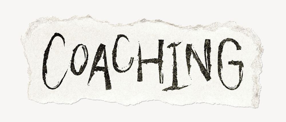 Coaching word, ripped paper typography psd