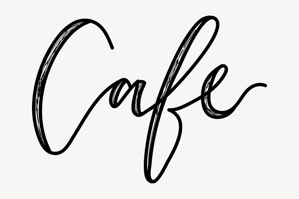 Cafe word, doodle typography, black & white design