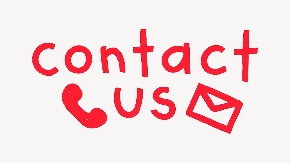 Contact us word, red doodle typography