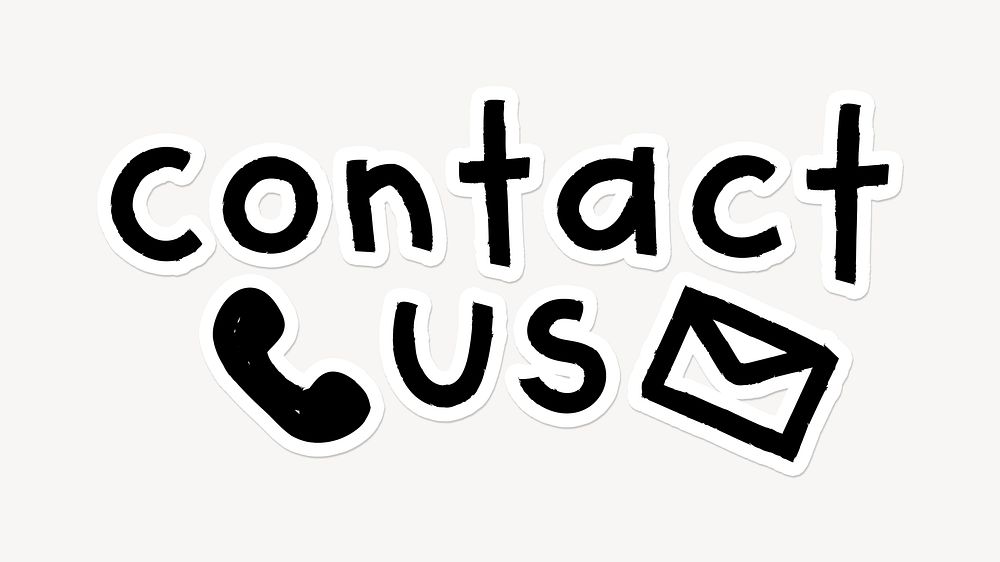 Contact us word, doodle typography, black & white design