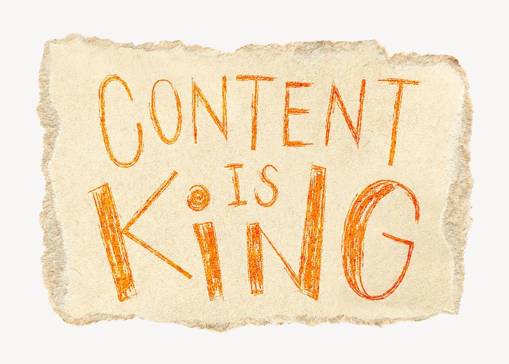 Content is king word, torn craft paper typography psd