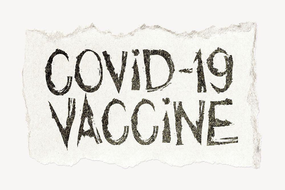 Covid-19 vaccine word, ripped paper typography psd