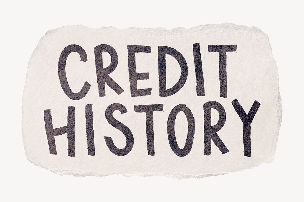 Credit history word, ripped paper typography