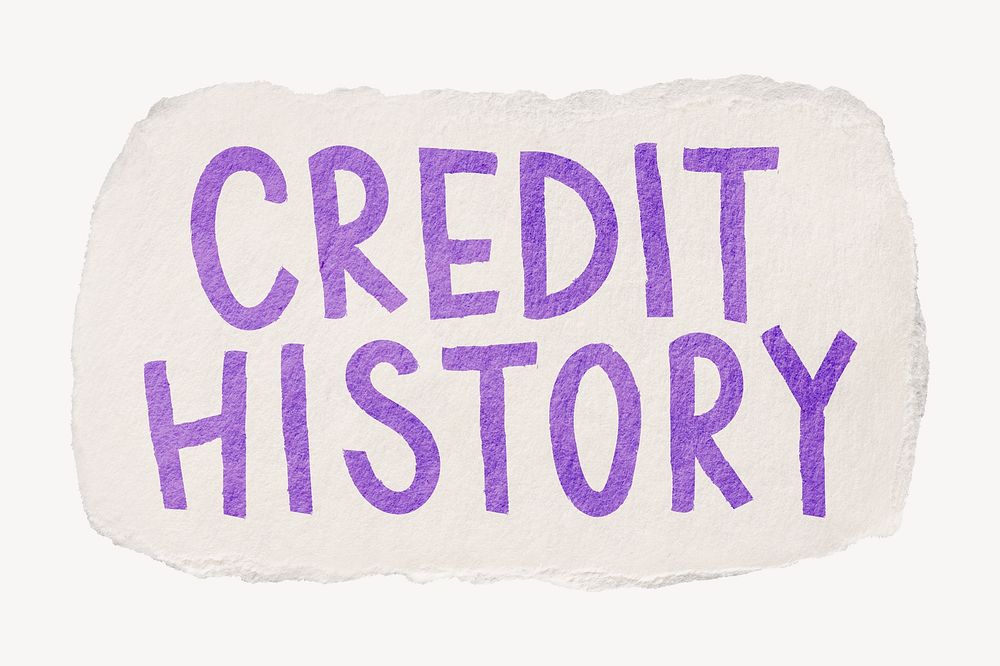 Credit history word, ripped paper typography