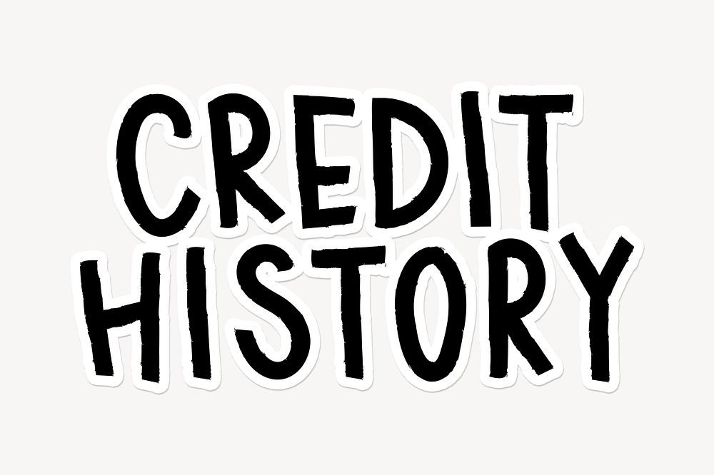Credit history word, doodle typography, black & white design