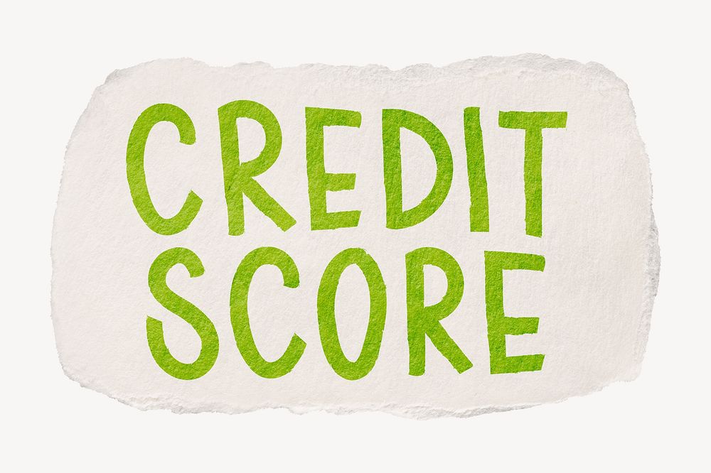 Credit score word, ripped paper typography