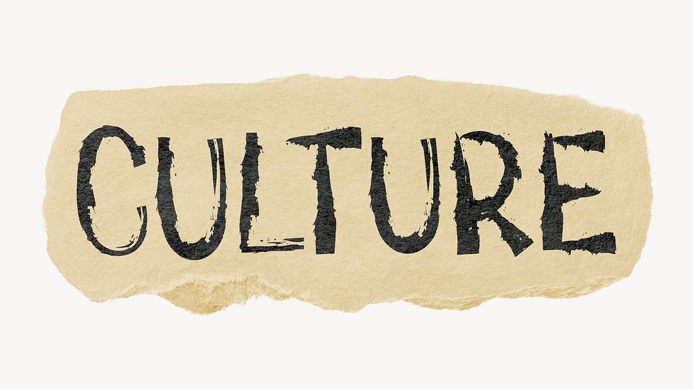 Culture word, torn craft paper typography psd