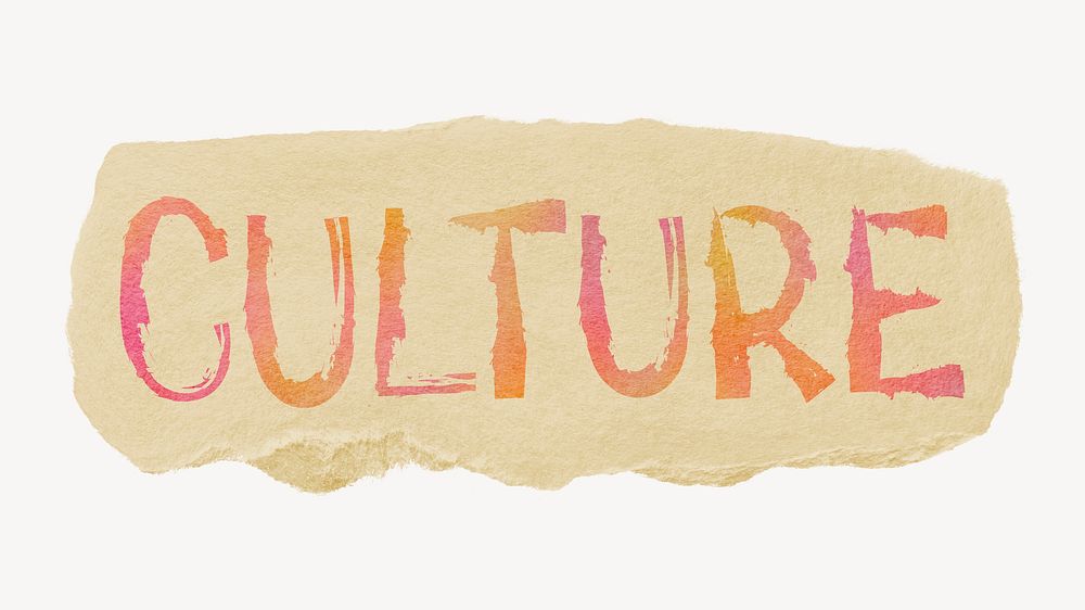 Culture word, torn craft paper typography psd