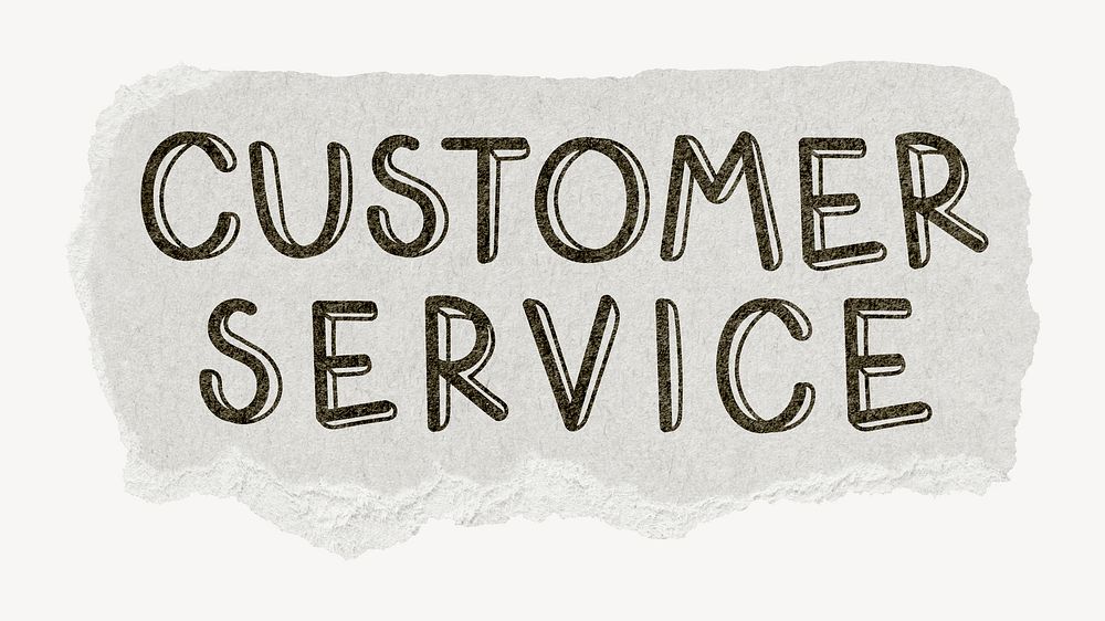 Customer service word, ripped paper typography psd
