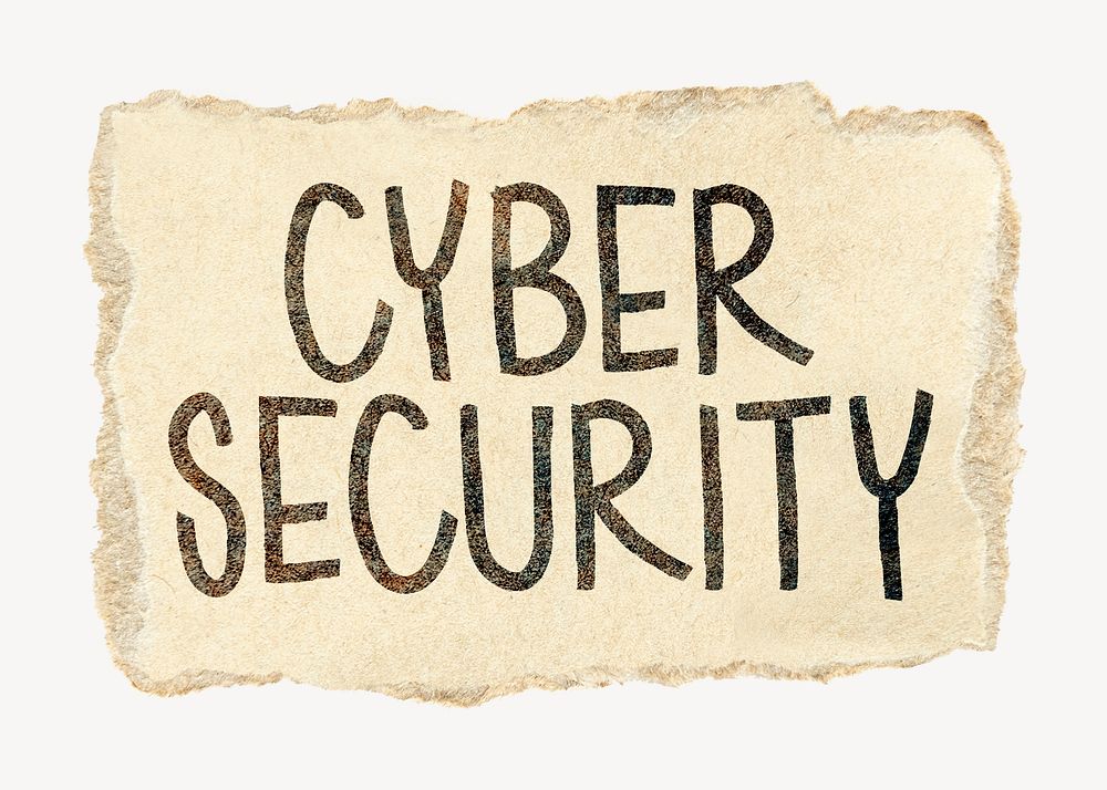 Cyber security word, torn craft paper typography