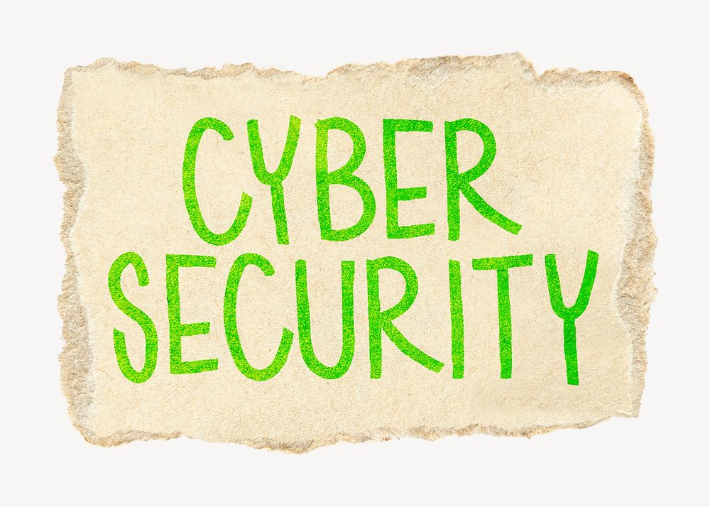 Cyber security word, torn craft paper typography