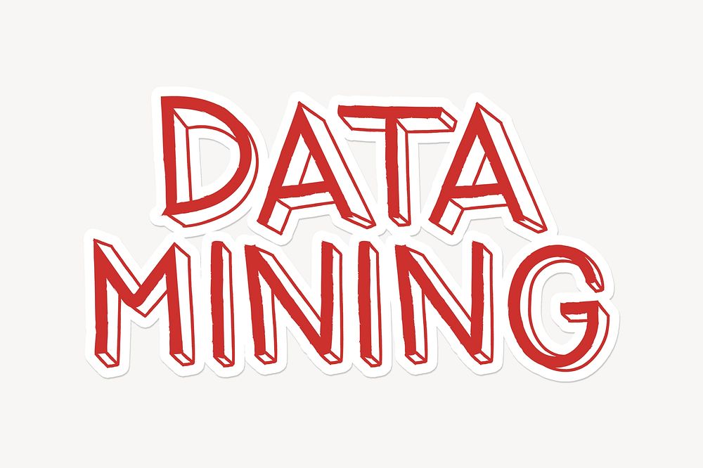 Data mining word, red doodle typography