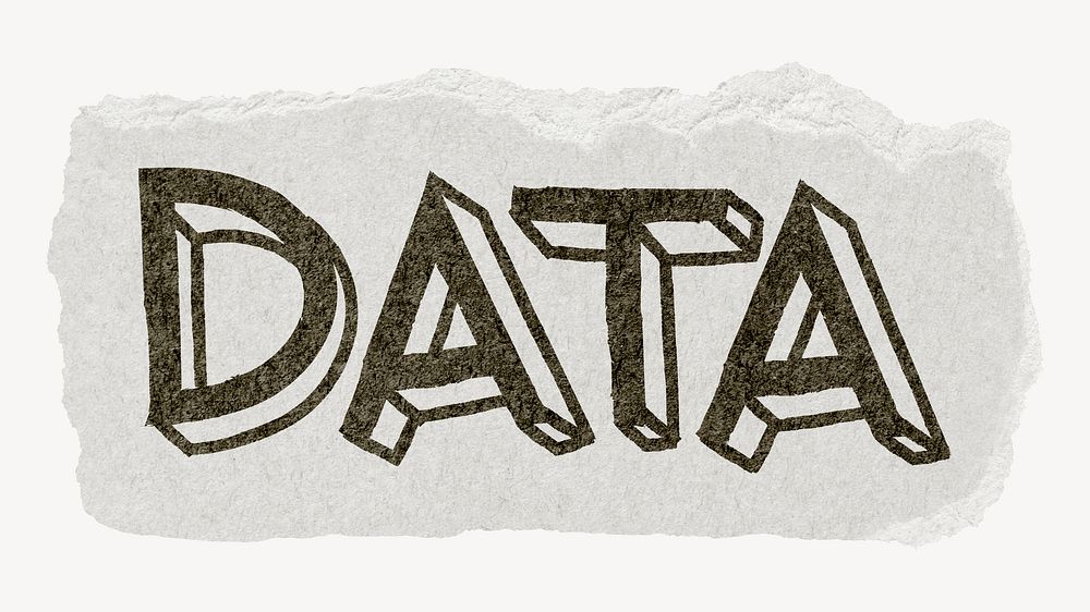 Data word, ripped paper typography