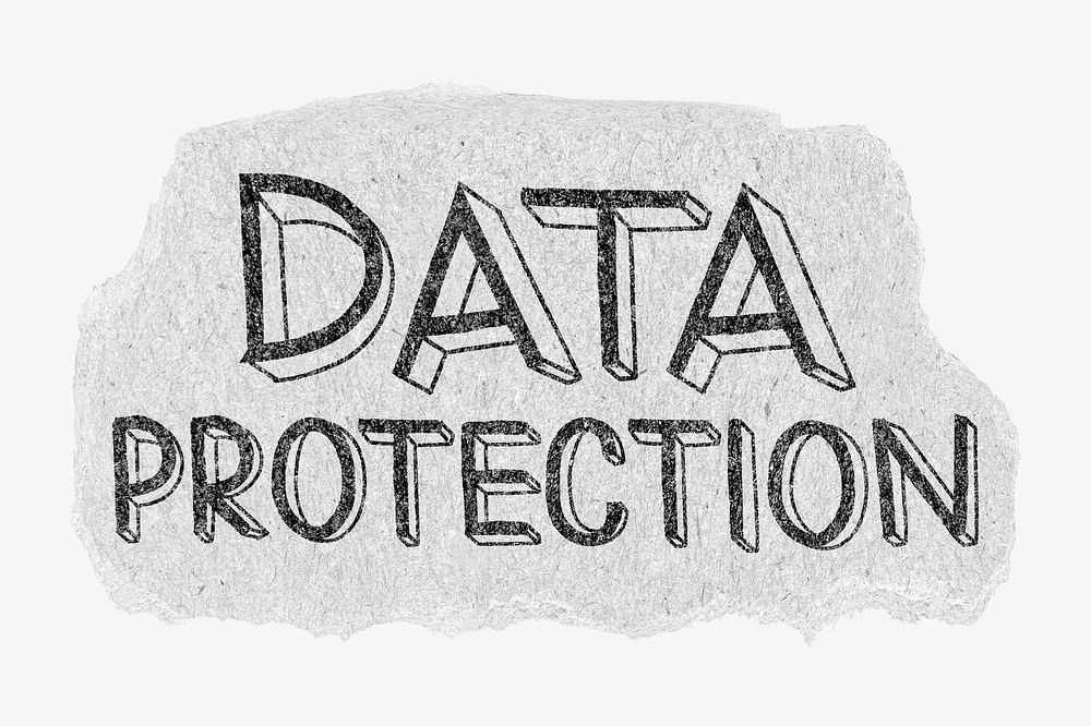Data protection word, ripped paper typography