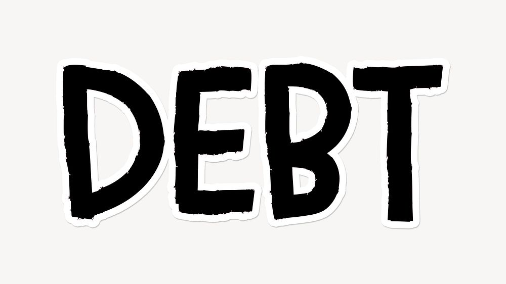 Debt word, doodle typography, black & white design