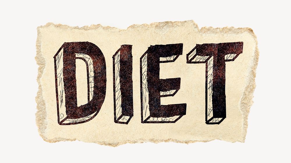 Diet word, torn craft paper typography psd