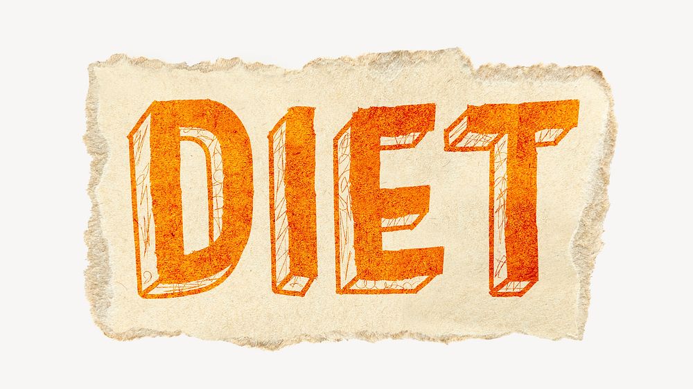 Diet word, torn craft paper typography psd
