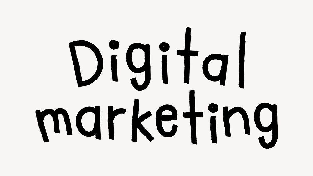Digital marketing word, doodle typography, black & white design