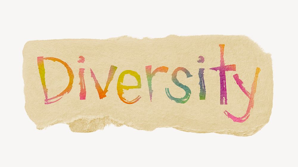 Diversity word, torn craft paper typography psd