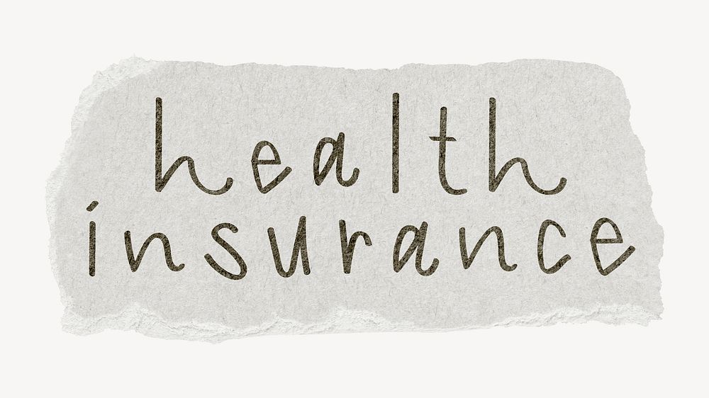 Health insurance word, ripped paper typography psd